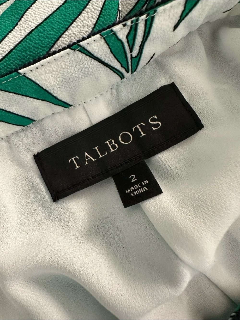 Talbots Resortwear Tropical Palm Leaf Pleated Midi Skirt Green White Size 2
